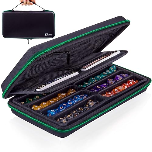 SIQUK Dice Storage Case Dice Organiser Holder Removable Slotted Tray with Handle for Dungeons & Dragons and Other RPG Table Games, Holds Up to 8 Sets of Dice, Green - Green