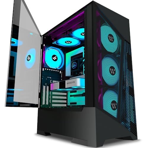 KEDIERS PC Case 6 PWM ARGB Cases Fans,ATX Mid Tower Gaming Computer Case with Tempered Glass - AM10