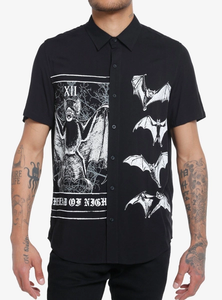 Bat Tarot Card Woven Button-Up