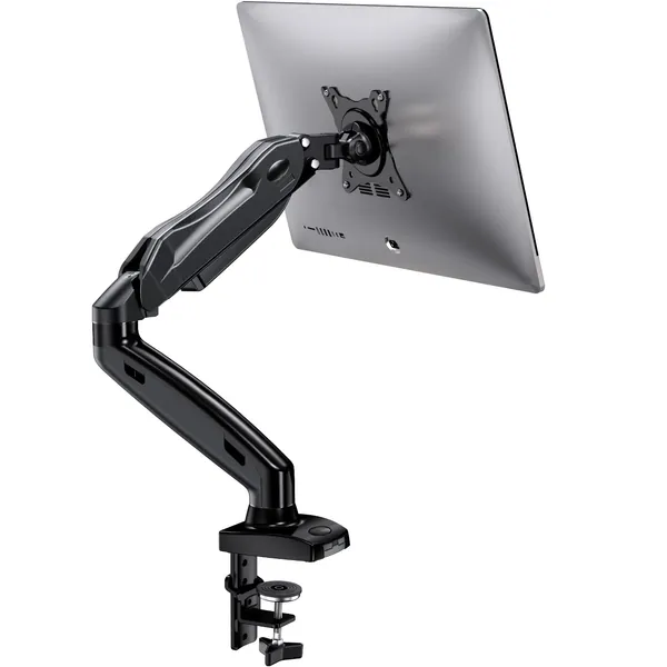 HUANUO Monitor Arm, Single Monitor Arm Desk Mount for 17 to 27 Inch Flat/ Curved Monitor Screens with VESA 75 100mm, Gas Spring Height Adjustment