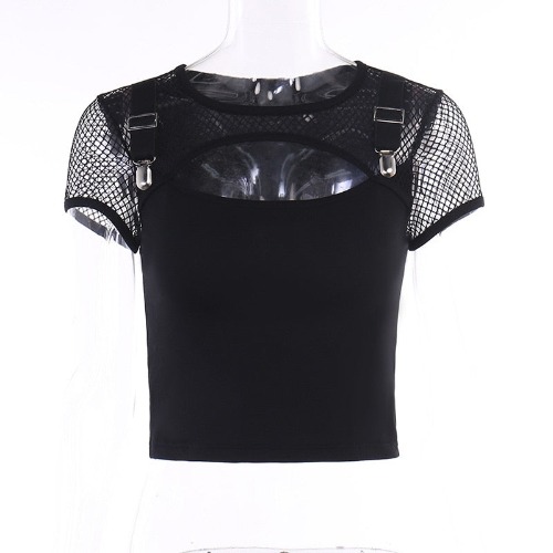 'New Age' Goth Dark Fishnet Patchwork Crop Top