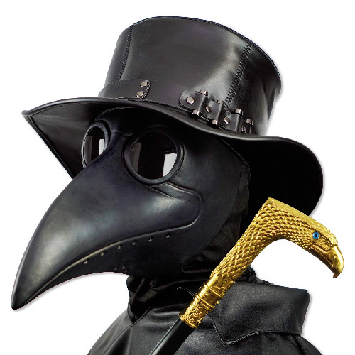 PartyHop Black Rubber Plague Doctor Mask, Halloween Long Nose Bird Beek Steampunk Gas Latex Face Mask, Party Cosplay Costume Prop for Kids and Adult - 