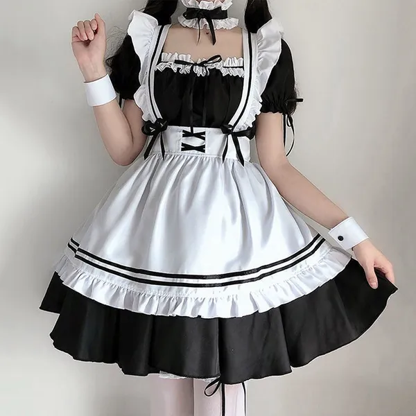 5XL negro lindo Lolita Maid disfraces niñas mujeres Lovely Maid Cosplay disfraz animación espectáculo fiesta japonés Kawaii vestido traje
