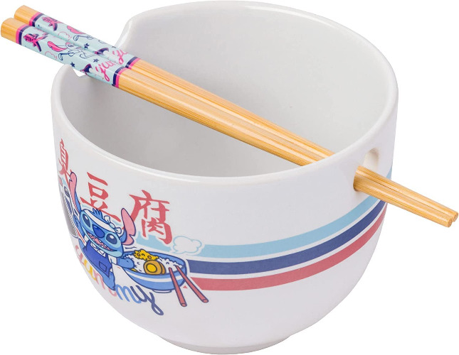 Silver Buffalo Lilo and Stitch Yummy Ceramic Ramen Bowl with Chopsticks, 20 Ounces - Lilo and Stitch Yummy