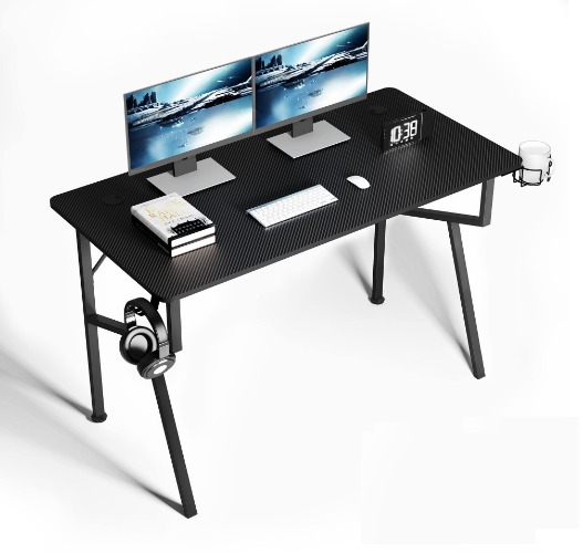 EE EUREKA ERGONOMIC Gaming Desk 47 Inch, Small Gaming Computer Desk Table for Small Space Gamer Desk with Mouse Pad Headset Hook Cup Holder Controller Stand, Black - 47 Black