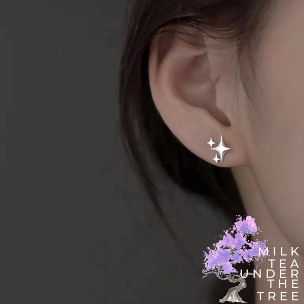 Twinkle Atomic Starburst Star Studs Mid Century Silver Galaxy Earrings
