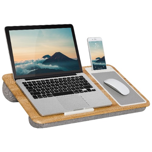 LapGear Home Office Lap Desk with Device Ledge, Mouse Pad, and Phone Holder - Oak Woodgrain - Fits up to 15.6 Inch Laptops - Style No. 91589 - Oak Woodgrain Right-Handed
