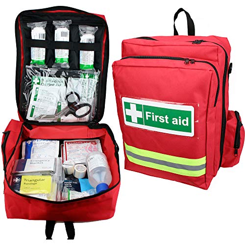 EVAQ8 First Response First Aid Kit in Red Rucksack British Standard Compliant UK Assembled