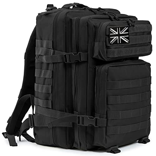 QT&QY 45L Military Tactical Backpacks Molle Army Assault Pack 3 Day Bug Out Bag Hiking Treeking Camouflage Hunting Rucksack - Uk 1 Black