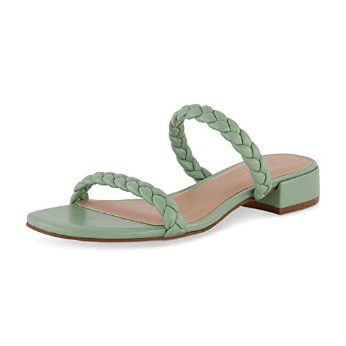 CUSHIONAIRE Women's Neptune braided low block heel sandal +Memory Foam - 9 - Mint
