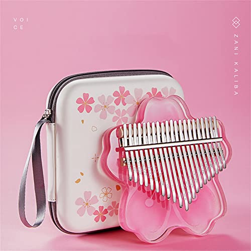 LKJYBG 17-Tone Kalimba with Piano Box,Cherry Blossoms Shape Thumb Piano Acrylic Finger Piano Gifts with Tune Hammer Study Instruction Digital Audio Tone Key Sticker for Kids and Adults Beginners - Painting 17 Tones + Gifts