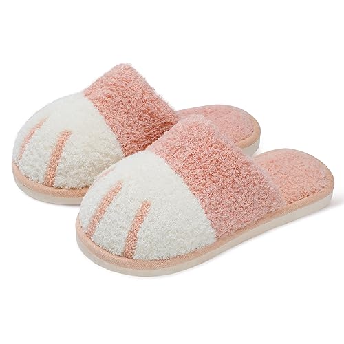 SINNO Cute Animal Slippers for Women Indoor Outdoor Memory Foam House Slippers Soft Warm Cozy Fuzzy Bedroom Non-Slip Shoes Christmas Gift ladies Slippers - 9-10 Women/7-8 Men - Pink