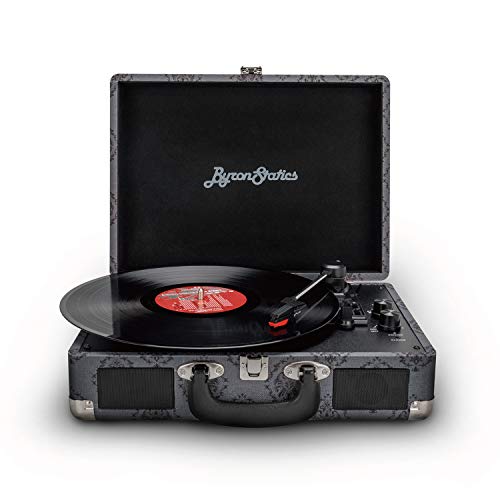 ByronStatics Record Player, Vinyl Turntable Records Player Bluetooth 5.0, Built in Stereo Speakers, 3 Speed, Extra Stylus, Supports RCA Line Out, AUX in, Portable Suitcase Record Player - Dark Grey - Dark Grey