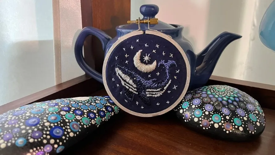 Moonlight Whale - embroidery art