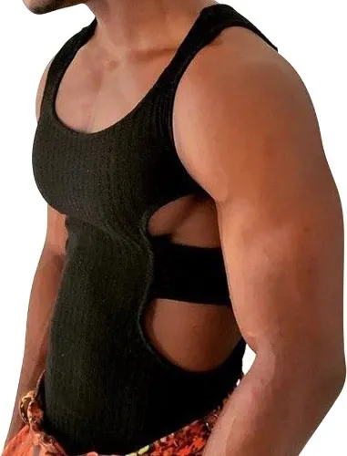 Hansber Men's Hollow Out Side Tank Top Compression Athletic Muscle T-Shirt Rave Vest Clubwear - Medium - Type B