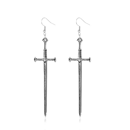 Fuqimanman2020 Unique Retro Gothic Long Sword Hook Earrings Vintage Silver Punk Style Knife Dangle Drop Earrings for Women