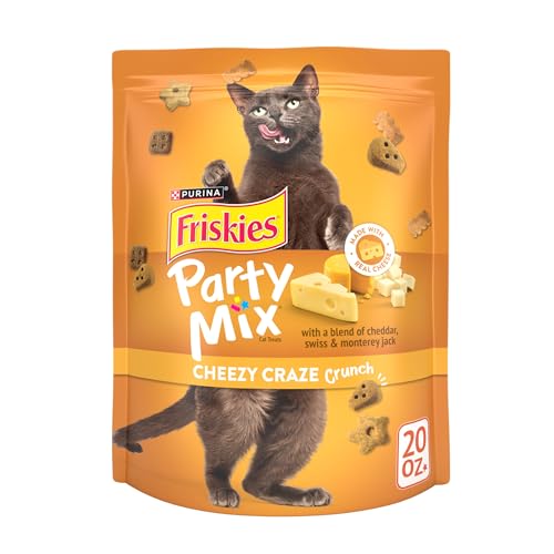 Purina Friskies Made in USA Facilities, Natural Cat Treats, Party Mix Natural Yums Catnip Flavor - 20 oz. Canister - Cheezy Craze Crunch - 6 Ounce (Pack of 6)