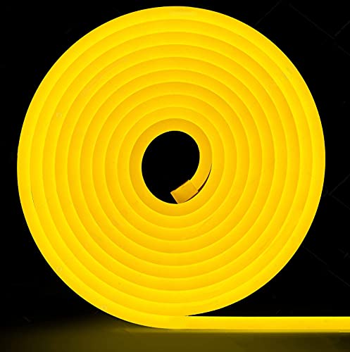 iNextStation Neon LED Strip Light 16.4ft/5m Neon Light Strip 12V Silicone LED Neon Rope Light Waterproof Flexible LED Neon Lights for Bedroom Indoors Outdoors, Yellow (Power Adapter not Included) - Yellow