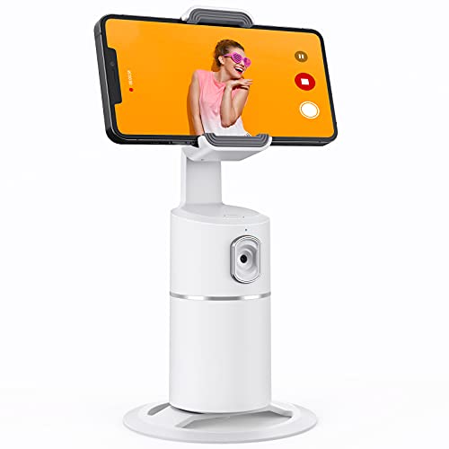 Auto Face Tracking Phone Holder, No App Required, 360° Rotation Face Body Phone Tracking Tripod Smart Shooting Camera Mount for Live Vlog Streaming Video, Rechargeable Battery-White - White