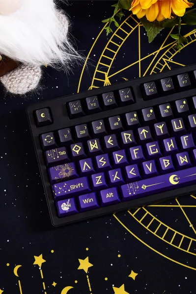Magic Night Sky Keycaps Set - Double Shot PBT Keycap | Side Engraved Backlit Keycap | OEM Profile Keycap for Mechanical Keyboard + Mouse Pad