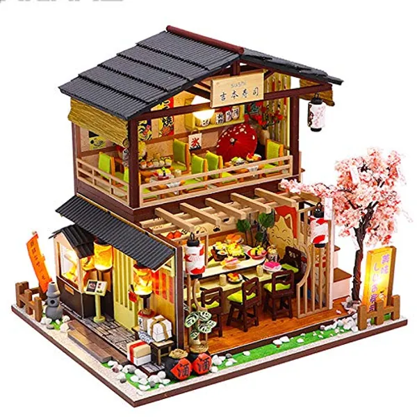CUTEBEE Miniature avec des Meubles de Maison de poupée, kit DIY Dollhouse en Bois Ainsi Que la poussière et , 1:24 Salle créative pour l'idée Cadeau Saint Valentin