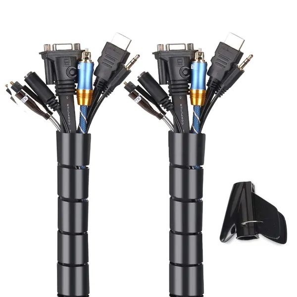 Cache Cable 2 Pack, Flexible Range Câble Mosotech 2x1.5M PE Câble Rangement Organisateur de Câble pour Ranger ou Cacher les câbles, Gaine pour câbles(2.6cm Ø et 2.2cmØ),Noir