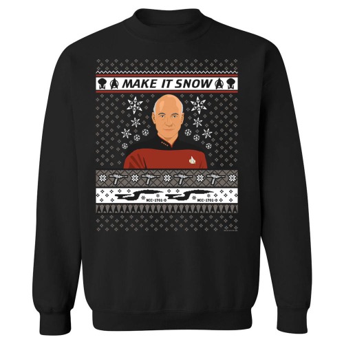 Star Trek: The Next Generation Make It Snow Fleece Crewneck Sweatshirt | Black / XL