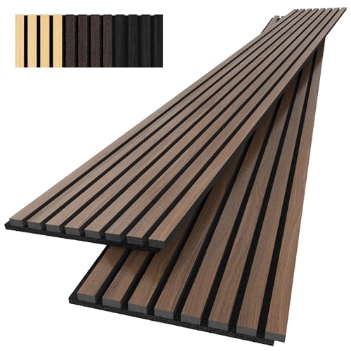 Acoustic Wood Wall Panels, 2-Pack 94.5" x 12.6" Soundproof Wall Panels, Wood Slat Wall Panels for Wall Decor, Walnut - Walnut