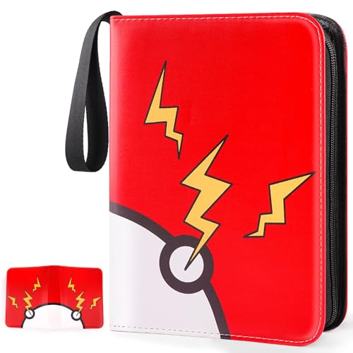 GOROMA Card Binder 4-Pockets, 400 Pockets Card Holder with 50 Removable Sleeves, Trading Card Collector Zipper Album Holder, Red - Large - 400 - Dark Red