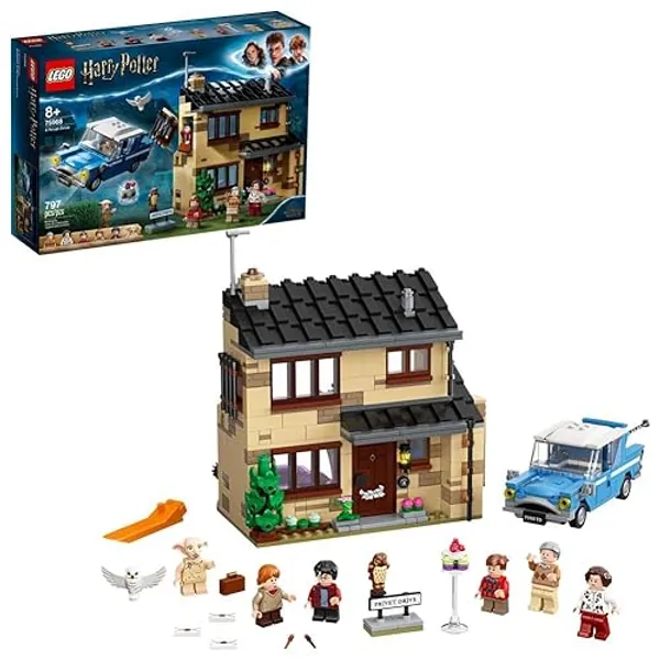 LEGO Harry Potter 4 Privet Drive 75968 House and Ford Anglia Flying Car Toy, Wizarding World Gifts for Kids, Girls & Boys with Harry Potter, Ron Weasley, Dursley Family, and Dobby Minifigures - Multicolor