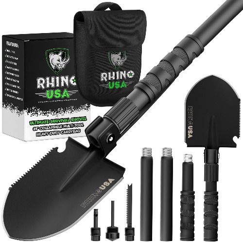 Rhino USA Survival Shovel w/Pick - Heavy Duty Carbon Steel Military Style Entrenching Tool for Off Road, Camping, Gardening, Beach, Digging Dirt, Sand, Mud & Snow. (Survival Shovel) - Survival Shovel $92.80