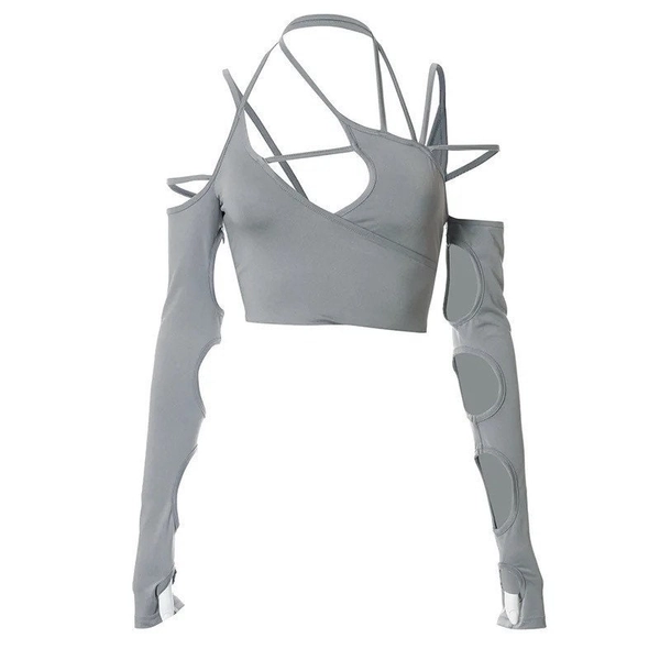 Cyber Y2K Techwear Long Sleeve Crop Top