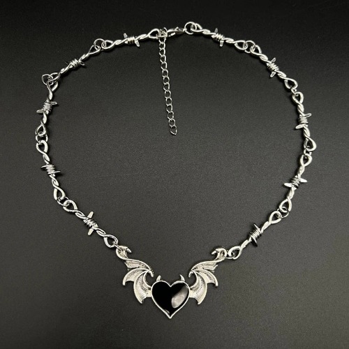 'Virtue' Heart Barbed Wire Choker Necklace - black