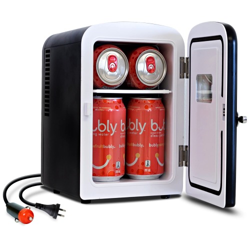 Koolatron Retro 4L 6 Can Portable Mini Fridge, Compact Car Refrigerator, Skincare Cosmetic Beauty Makeup Personal Cooler 12V and AC Cords Desktop Accessory for Bedroom Home Office Travel (Black) - Black