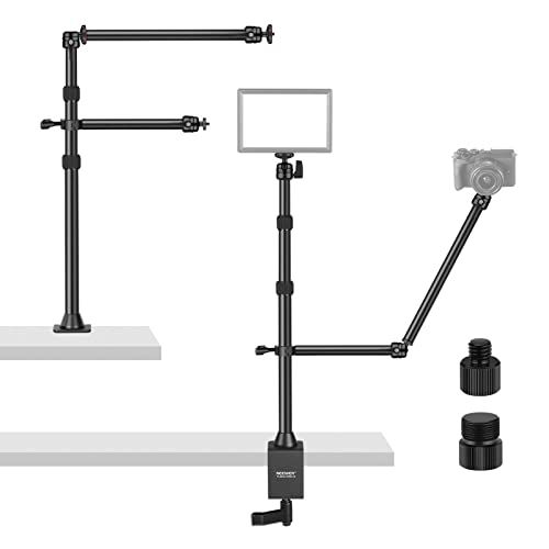 NEEWER Camera Table Stand with 2 Additional Holding Arms, Overhead Camera Mount Table Top C Clamp 360° Swivel Ball Heads for DSLR, Webcam, Photography, Videography, Live Streaming, Zoom Calls