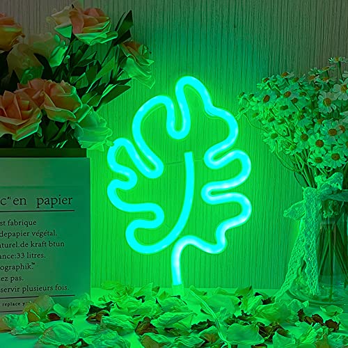 YUEYYNS Green Light Advertisement Leaf Neon Light Sign LED Neon Lamp Sign for Christmas Birthday Wedding Party Children's Room Living Room Wall Decorations [Energy Class G]