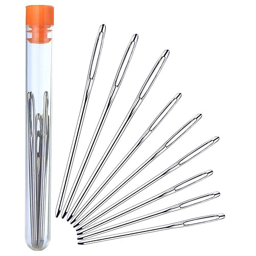 Kuuqa 9 Pieces Steel Yarn Knitting Needles Large-Eye Blunt Needles Sewing Needles for Cross Stitch Crocheting, Lace, Doilies Flower Projects （3 Size）