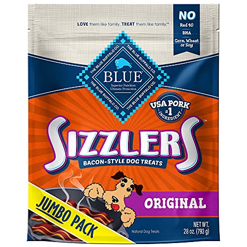 Blue Buffalo Sizzlers Natural Bacon-Style Soft-Moist Dog Treats, Original Pork 28-oz Bag - Pork - 1.75 Pound (Pack of 1)