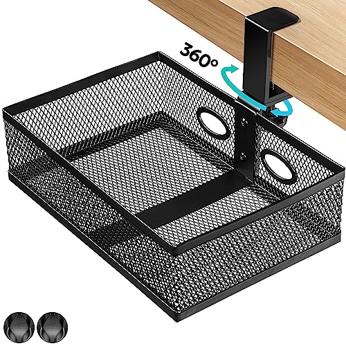 Pulchrum Under Desk Storage Organizer, Clamp-on Swivel Alloy Steel Drawer Hidden Desktop Drawer Basket, Desk Mount Tray Easy to Install/Firmly Clamped/High capacity/Suitable for Multiple Scenes