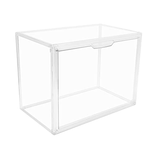 GUDEMAY Clear Stackable Plastic Storage Bins with Magnetic Attraction Lid, Dustproof Book & Cosmetic Display Cases, Large Figures Collectibles Showcase, Shoe Box, Bag Organizer (Transparent -1 Pack) - Transparent -1 Pack
