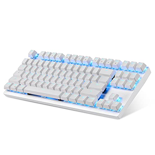 MOTOSPEED 2.4GHz Wireless/Wired Mechanical Keyboard 87Keys Led Backlit Blue Switches Type-C Gaming Keyboard for Gaming and Typing,Compatible for Mac/PC/Laptop - Blue Switch - white（wireless）