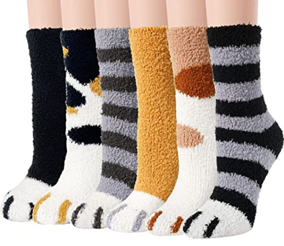 Ginmewrae Women Fuzzy Socks Cozy Soft Fluffy Cute Animal Slipper Socks Sleeping Warm Socks Christmas Gift for Girls - One Size - B Mix Color(6 Pairs)