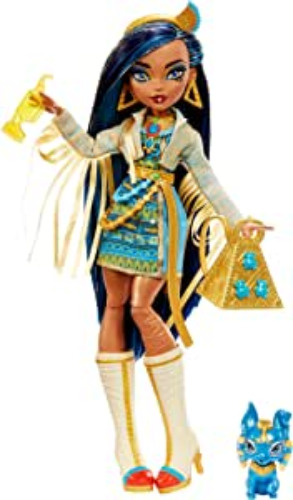 Monster High Doll, Cleo De Nile with Accessories and Pet Dog, Posable Fashion Doll with Blue Streaked Hair​​​​