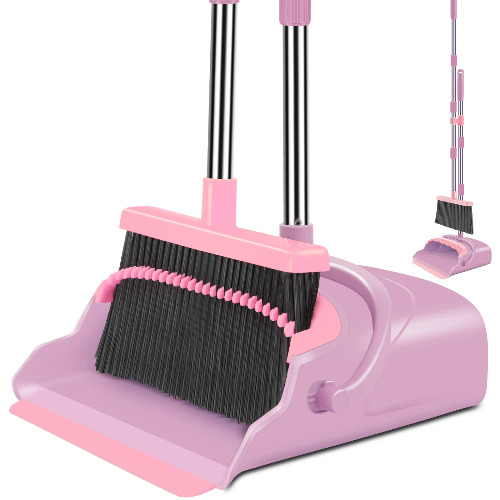 Broom Dustpan Set, Broom and Dustpan Set for Home, Broom and Dustpan Set, Stand Up Broom and Dustpan, Broom and Dustpan Combo for Office (Pink) - Pink