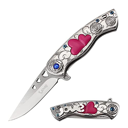 Snake Eye Tactical 7" Cupid Heart Ladies Valentines day Pocket Knife with LOVE Pocket Clip Included. (Silver) - Silver