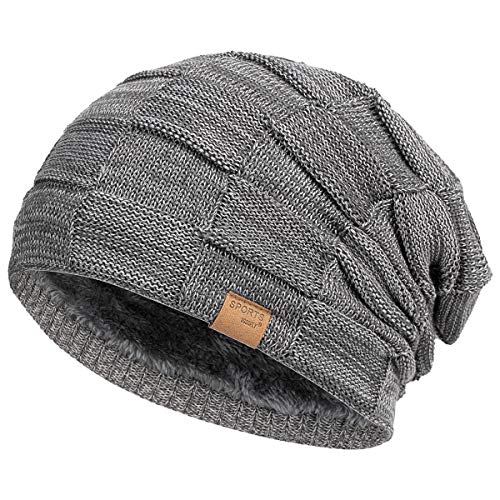 Vgogfly Slouchy Beanie for Men Winter Hats for Guys Cool Beanies Mens Lined Knit Warm Thick Skully Stocking Binie Hat - One Size - Dark Grey