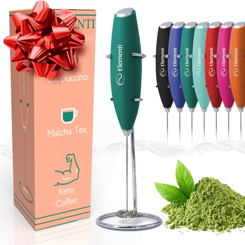 Elementi Matcha Whisk for Your Matcha Kit - Matcha Mixer & Matcha Whisk Set - Matcha Tea Set and Milk Frother - Matcha Whisk Electric - Matcha Frother & Matcha Tools Kit (Emerald Green) - Handheld Milk Frother - Emerald Green