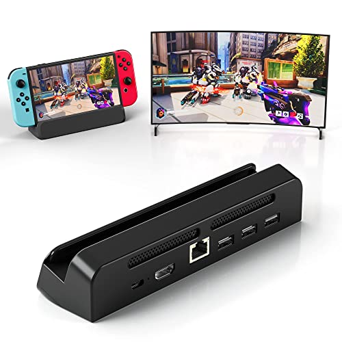 Tinbinx Switch Dock(with LAN Port), Docking Station for Switch/Switch OLED, Switch Portable Charging Stand with Ethernet Port, 4K HDMI 2.0 and USB 2.0 Port, Replacement for Switch Dock - Black