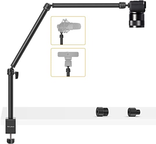 VIJIM LS08 Overhead Camera Desk Mount Stand, Flexible Webcam Stand Microphone Boom Arm, 360° Rotation Tabletop Aluminum C-Clamp Stand, Standard ¼ ⅜ ⅝ Screw for DSLR Camera, Microphone & Webcam