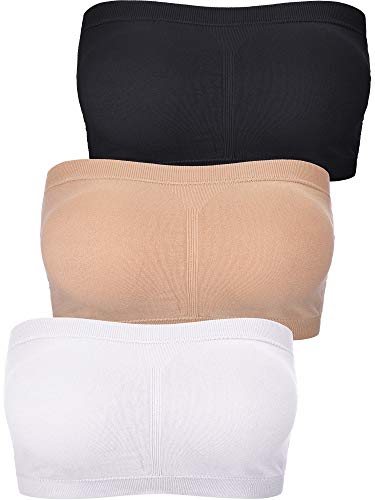 Women Bandeau Bra Padded Strapless Bralette Bra Seamless Bandeau Tube Top Bra - Black, White and Nude Color - Medium